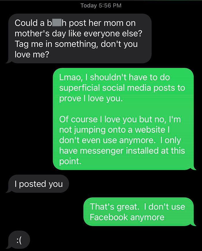 I Guess It's Just Spreading Today. She's Never Bugged Me About Posting Before