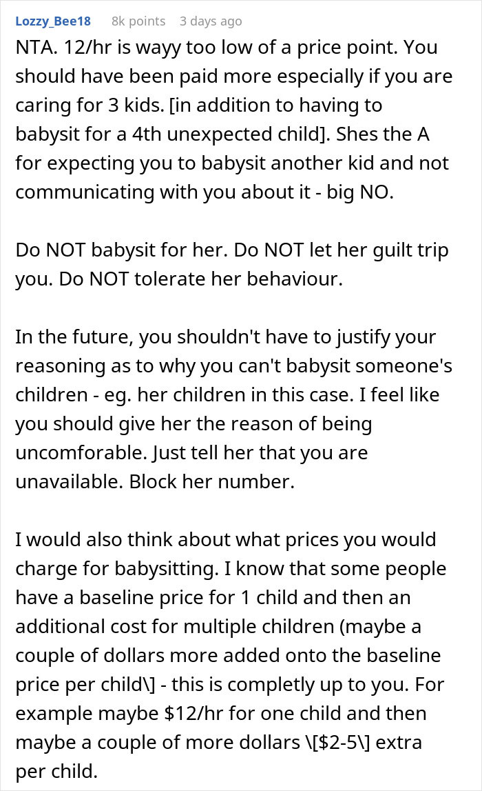 Woman Calls Babysitter Rude After She Refuses To Babysit Again