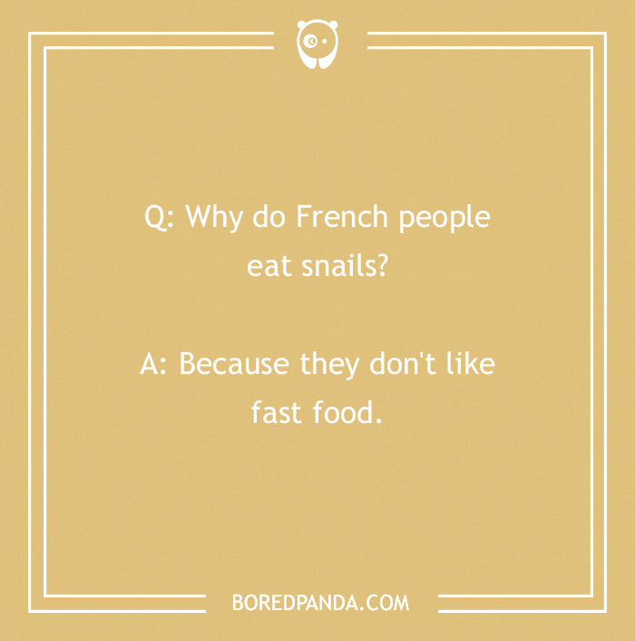 French joke about snails and fast food on a yellow background.