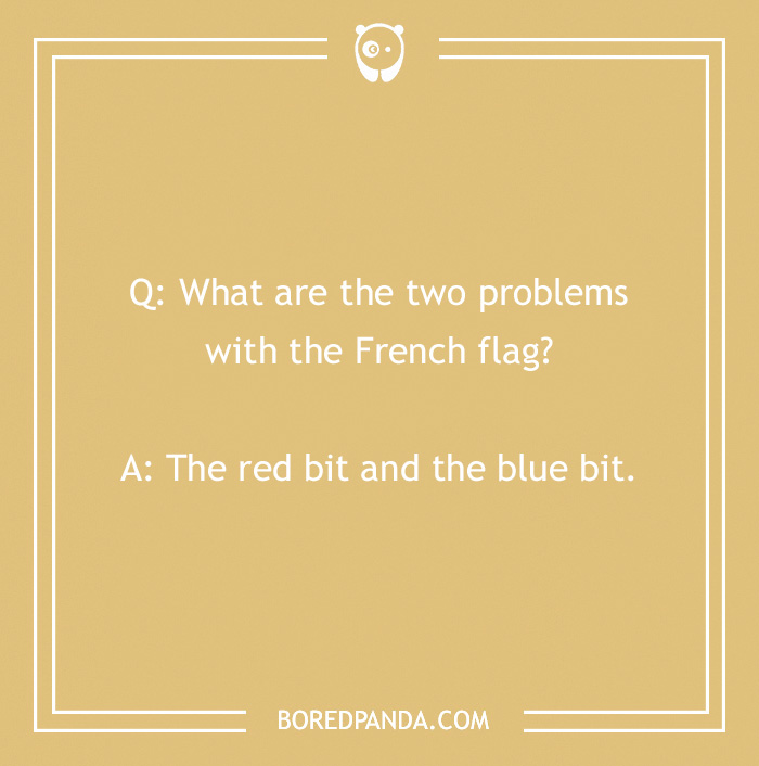 French joke about the flag, highlighting humor related to the colors red and blue.