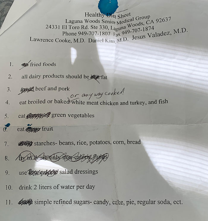 Going Through Some Of My Grandpa's Things After He Passed. Apparently, He Didn’t Like What The Doctor Suggested To Him For His Diet Plan