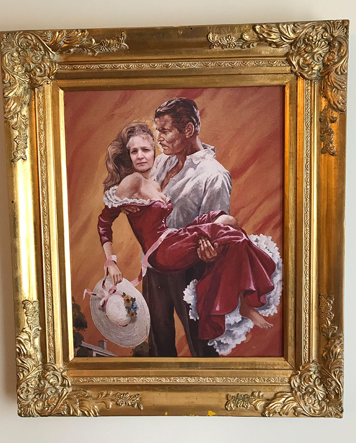 My Grandmother Has Had This Up In Her House For 30+ Years. Just Noticed She Pasted Her Face Over Scarlet O’Hara