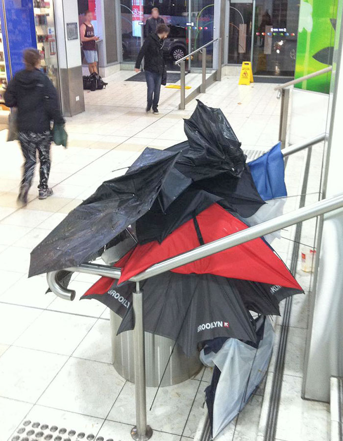 Fierce Storms In Sydney Today. Countless Brave, But Cheap Little Umbrellas Fought The Wind, And Rain. And Lost