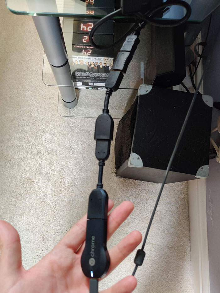 I Went Home To My Parents' House And Found This Adapter Monstrosity Behind The TV