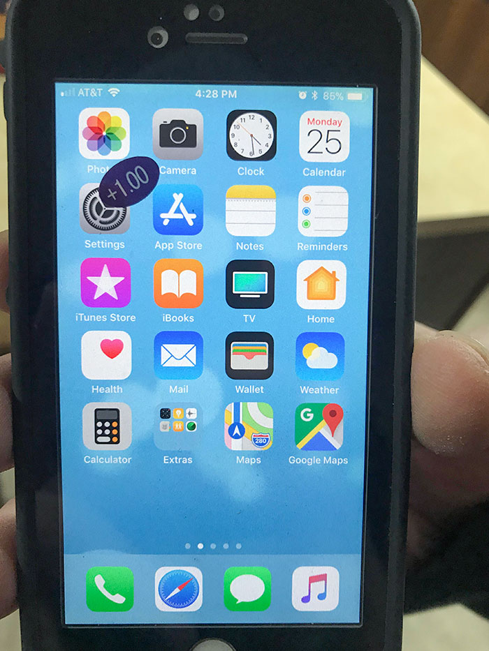 Went Home For Christmas, My Dad Finally Got Reading Glasses And Used The Sticker To Cover Up A Notification On His Phone He Couldn’t Get Rid Of