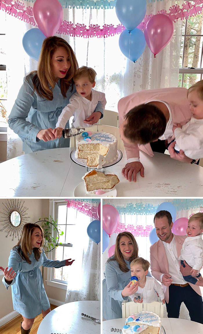 I'm Not Sure If I Was More Shocked To See A Blank Gender Reveal Cake Or That I’m Going To Be An All-Boy Mom. Fail On Bakery, Have Receipt That Says "Blue Icing"