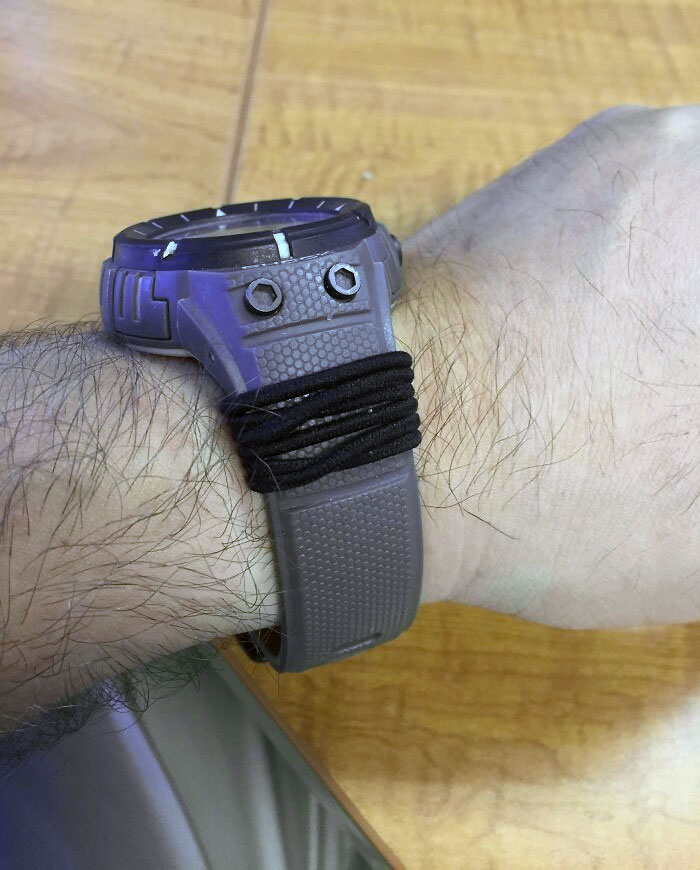 Parents With Long-Haired Kids: Keep A Spare Hair Tie Or Two Wrapped Around Your Watch Strap To Tie Their (Or Your) Hair Back When Engaging In Potentially Messy Activities