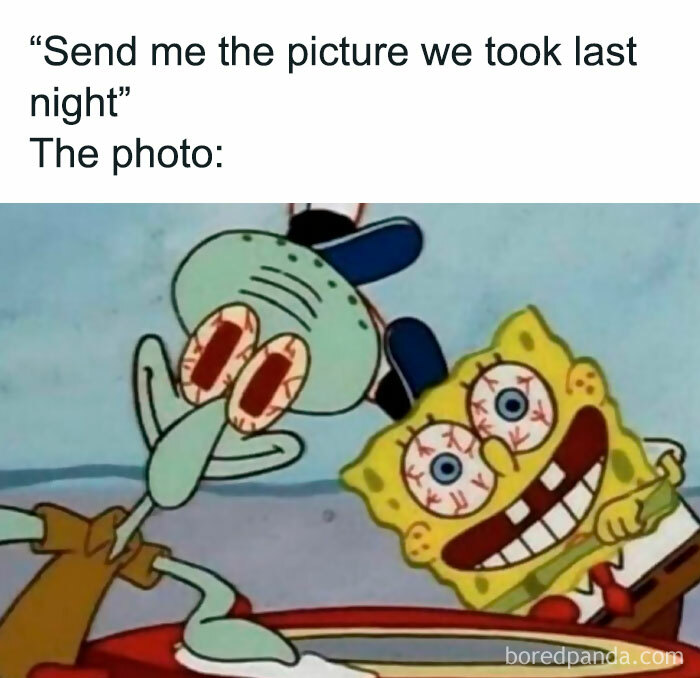 Cartoon characters with funny expressions in a meme from the Meme Queen Instagram account.