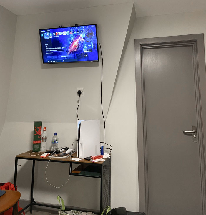 My Hotel Room's TV. The Funny Thing Is That I Couldn't Focus As It Was Too Far Away. If You Are Too Close, It's Like Looking Up At The Sky While Playing