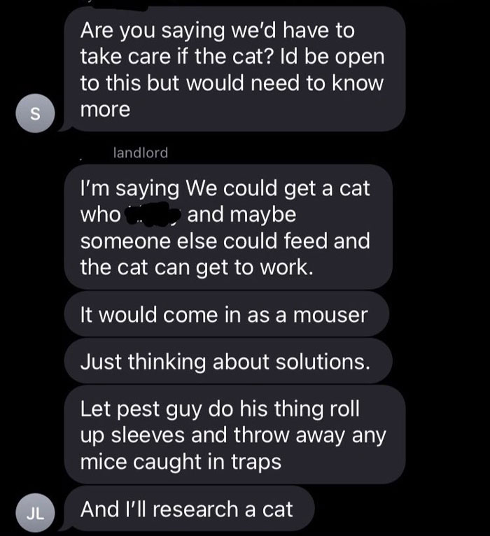 Woman Shares A Hilarious Conversation Between Her And Her Landlord Who Hired A Cat As Pest Control