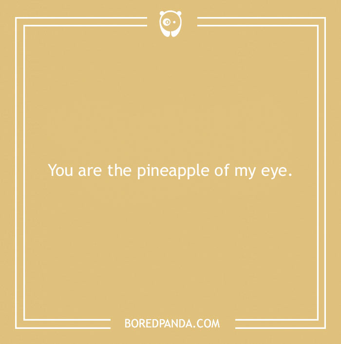 Love pun reading "You are the pineapple of my eye" on a brown background.