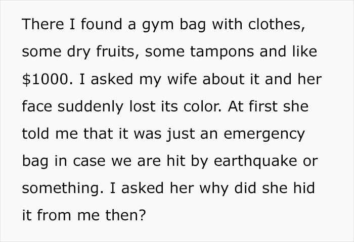 Husband Wants A Divorce After Finding Wife&rsquo;s &ldquo;Go Bag&rdquo;, Gets A Reality Check Online