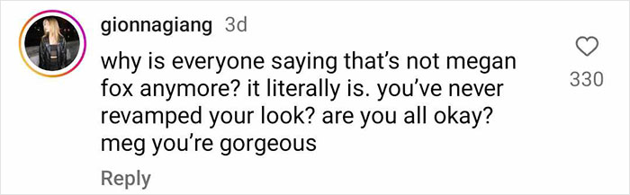 A comment on Megan Fox's full sleeve tattoo, questioning her new look.