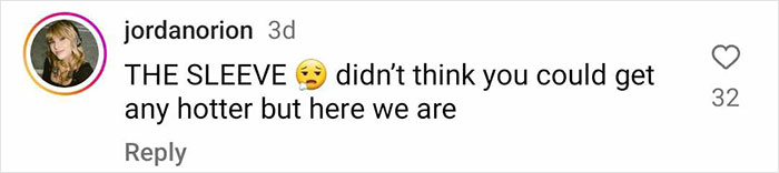 Instagram comment reacting to Megan Fox's full sleeve tattoo debut, expressing admiration.