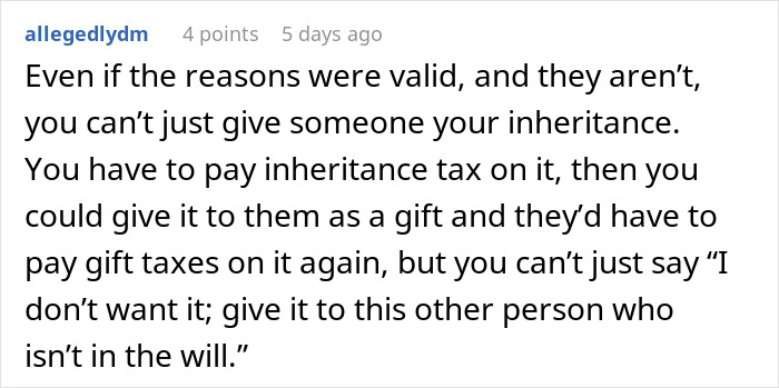 Mom Asks For The Inheritance Her Daughter Got So She Can "Sanitize" It