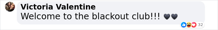 Comment mentioning blackout tattoo with heart emojis. Comment mentioning blackout tattoo with heart emojis.