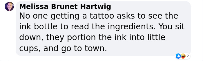 Text about tattoo inks, highlighting lack of attention to ingredients by clients. Text about tattoo inks, highlighting lack of attention to ingredients by clients.