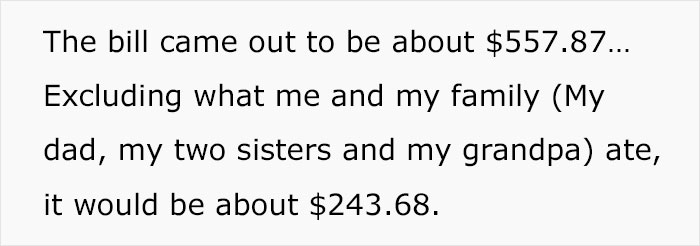 Aunt Racks Up $300 In Food, Is Shocked When She Hears They're Splitting The Bill Aunt Racks Up $300 In Food, Is Shocked When She Hears They're Splitting The Bill