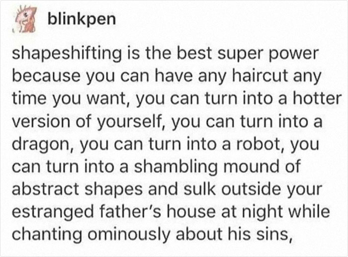 Everyone Would Use Shapeshifting In Their Own Ways I Guess