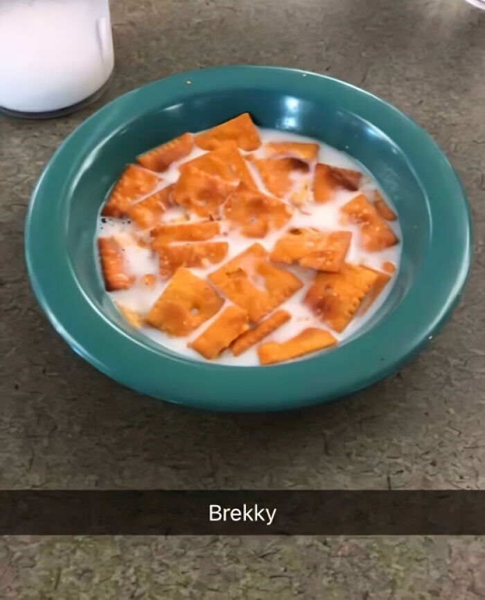 Cheez-Its And Milk Is Pretty Good. It Adds A Nice Salty Crunch To My Milk. I Don’t Eat This A Lot, Just On The Rare Occasion I’m In The Mood For It