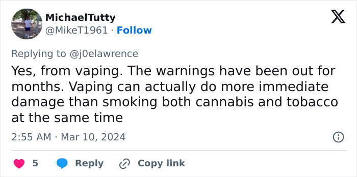 Man Trolled Online After Urging People To Quit Vaping Following Lung Damage