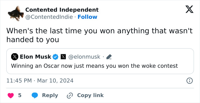 People Are Roasting Elon Musk Over His &ldquo;Woke&rdquo; Oscars Comment, And It&rsquo;s Hilarious