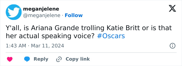 “Constantly Changing Personas”: Ariana Grande’s 2024 Oscars Accent Sparks Backlash “Constantly Changing Personas”: Ariana Grande’s 2024 Oscars Accent Sparks Backlash