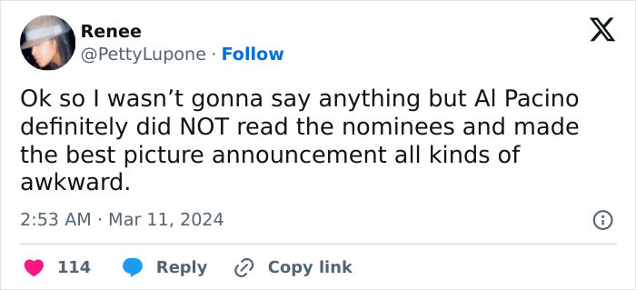 2024 Oscars Most Awkward Moment When Al Pacino Skips Reading Nominees For Best Picture