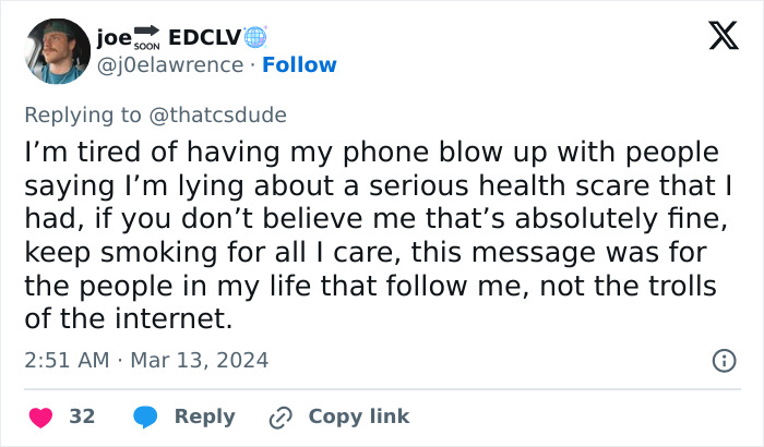 Man Trolled Online After Urging People To Quit Vaping Following Lung Damage