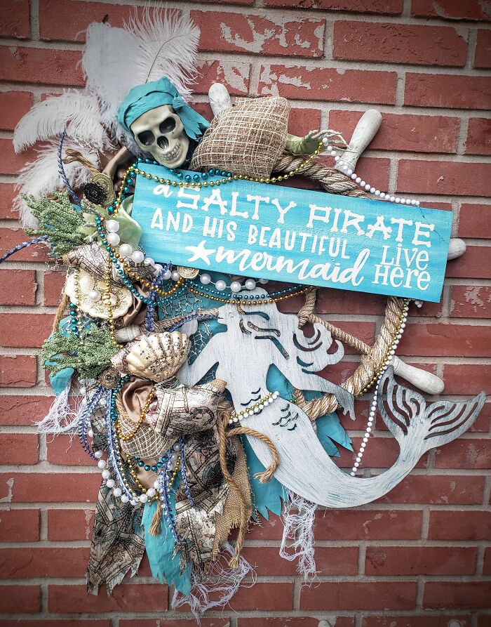 Salty Pirate And Beautiful Mermaid Wreath