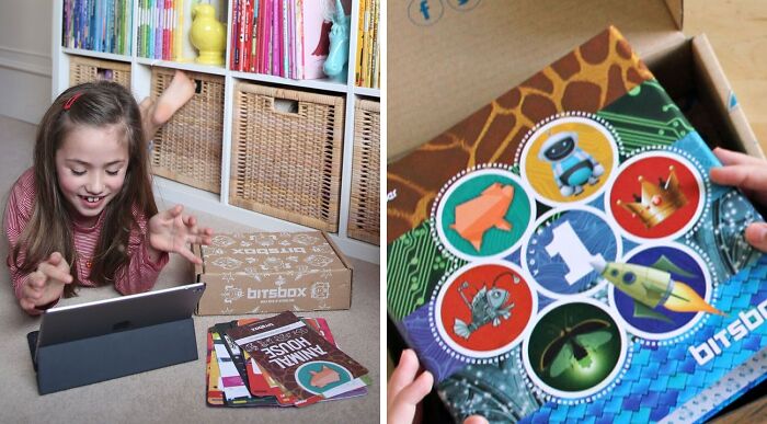 Child enjoying a Bitsbox subscription gift, highlighting an ideal last-minute holiday shopping solution.