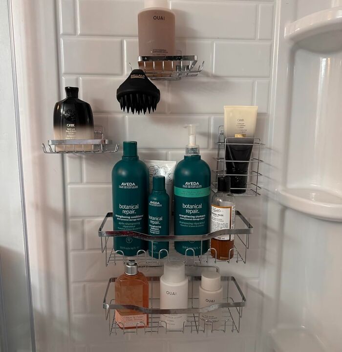 Stick And Store: 5-Pack Adhesive Shower Caddies - Rustproof And Ready To Declutter Your Bathroom!