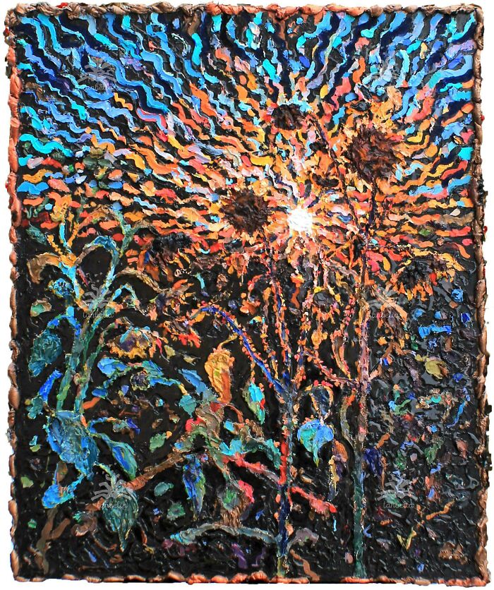 Sunflower Harvest, Acrylic, Epoxy Resin On Canvas, 39 X 31 Inches, 2023 Year