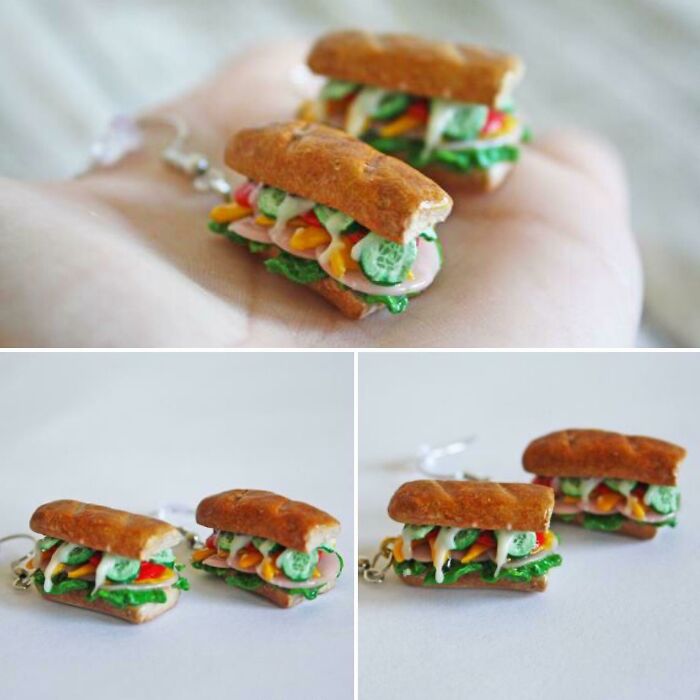 I Made Some Tiny Ham Sandwich Earrings From Polymer Clay And Liquid Clay
