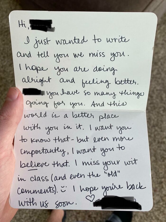 My Teacher Sent Me This Note After I Was In The Hospital For A Week
