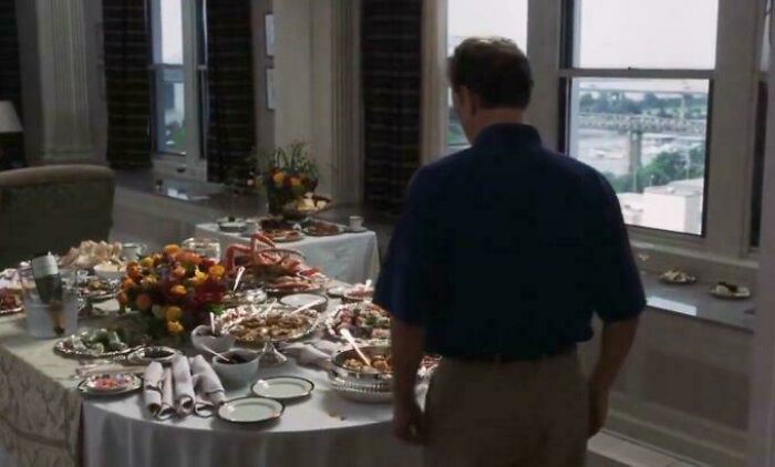 Cast Away(2000)chuck Is Welcomed Home With A Seafood Platter,because His Friends Are [jerks]