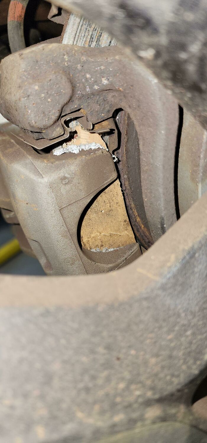 Checking A Vehicle Over For Our Lot From Hertz. Rear Brake "Pad" Is Wood