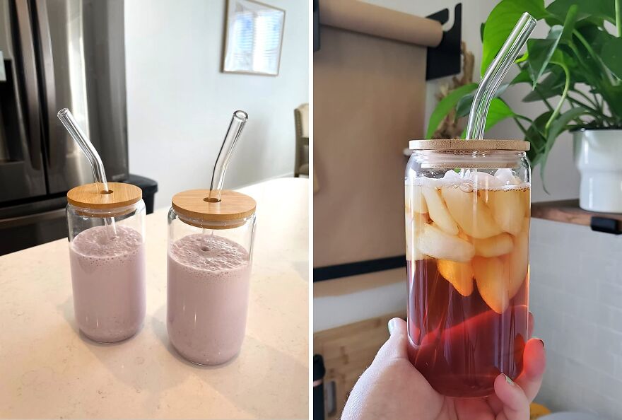 Eco-Chic Sipping: 4pc Glass Set With Bamboo Lids & Straws!