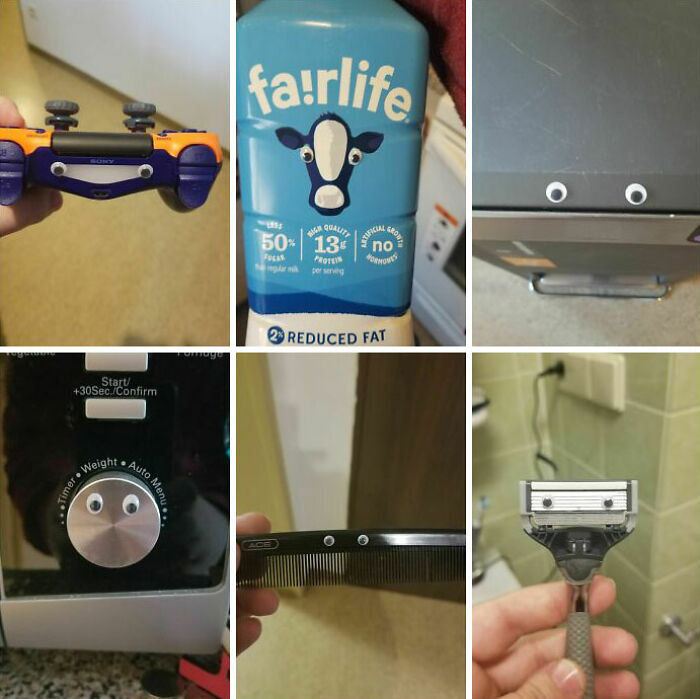 My Husband Was Having A [Bad] Day At Work, So I Hid Over 30 Pairs Of Googly Eyes All Over The Apartment. Some Of Them He Won't Find For A Few Months