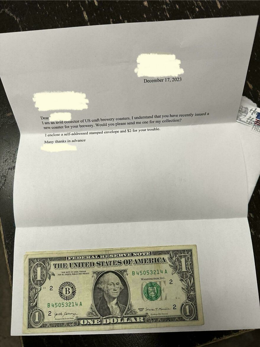 A Letter Sent To The Brewpub I Work At Requesting A Newly Issued Coaster