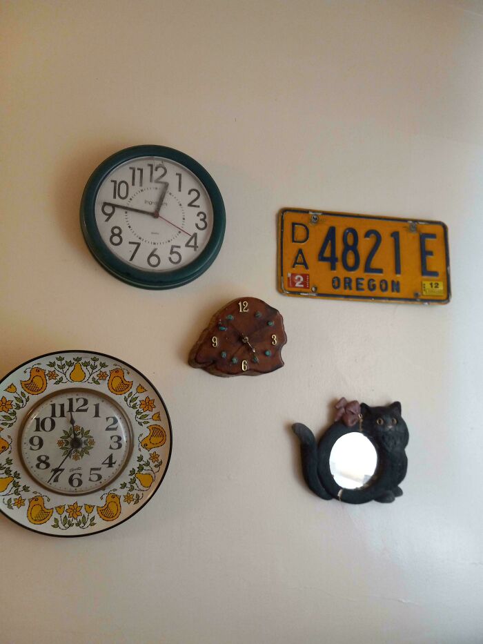 This Is How I Decorated The Wall In My Bathroom. The Cat Mirror Is Extremely Sentimental