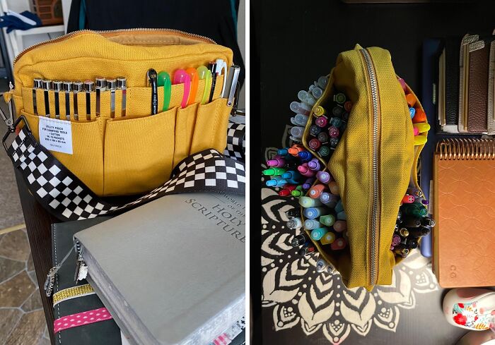 Want To Add A Pop Of Color To Their Desk? This Funky Yellow Utility Bag For Pens Is The Perfect Gift