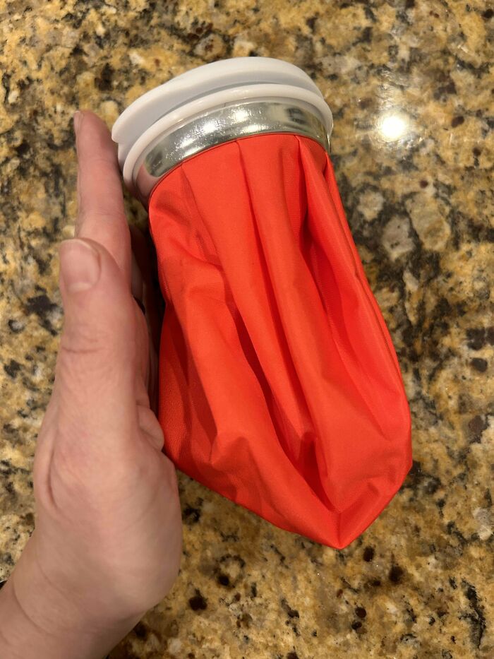 Promo Item I Received For Free At A Christmas Fair. It Is The Size Of My Hand, The White Top Screws On And Off And The Red Bag Part Expands And Is Pretty Thick