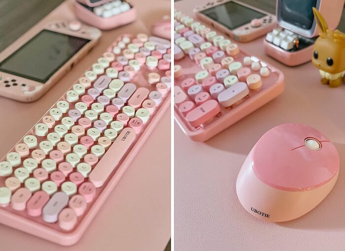 Get Groovy With Ubotie's Wireless Keyboard & Mouse Combo, Retro Typewriter Vibe, Stylish Mirror Plane, Quick Setup And Fun Design