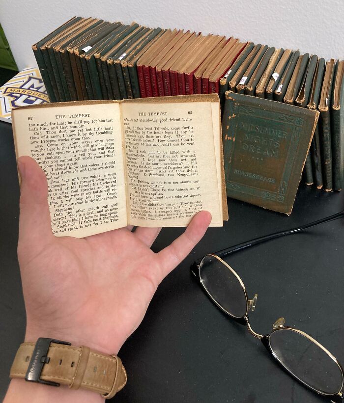 This Miniature Leather-Bound Library Of Classics I Inherited From A Friend, All No Bigger Than My Palm