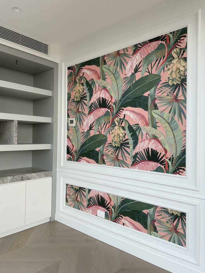 Some Fun Tropical Wallpaper Being Installed In My Study