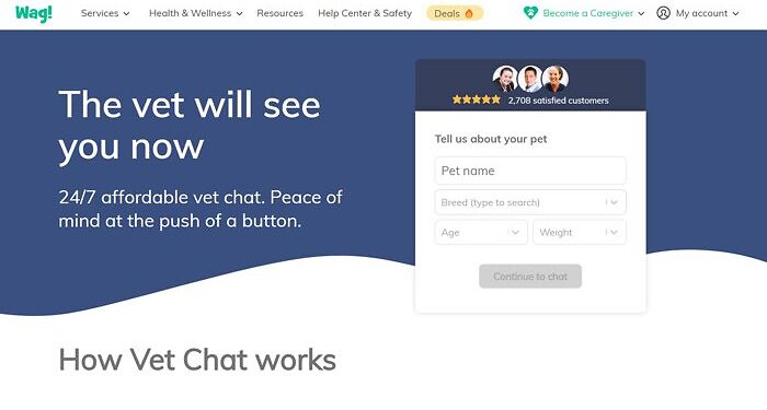 Wag! online veterinarian main page