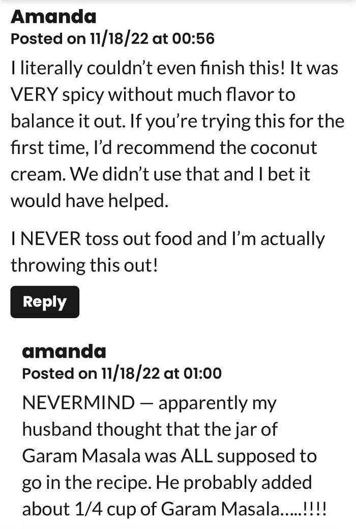 Inedible Recipe Turns Out To Be User Error By Husband