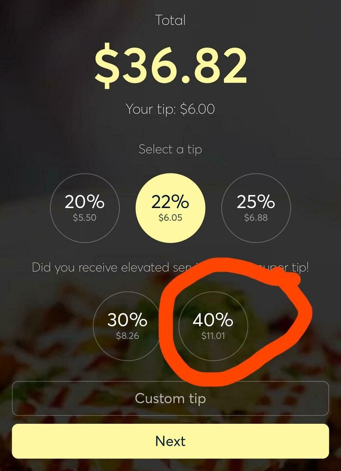 40% Suggested Tip. Absolutely Not
