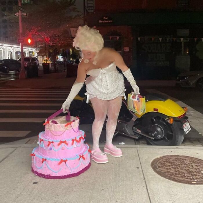Goodness I Love You People And NYC. Human Sized Wearable Bday Cake Dropped In Front Of The Nbc Observation Deck